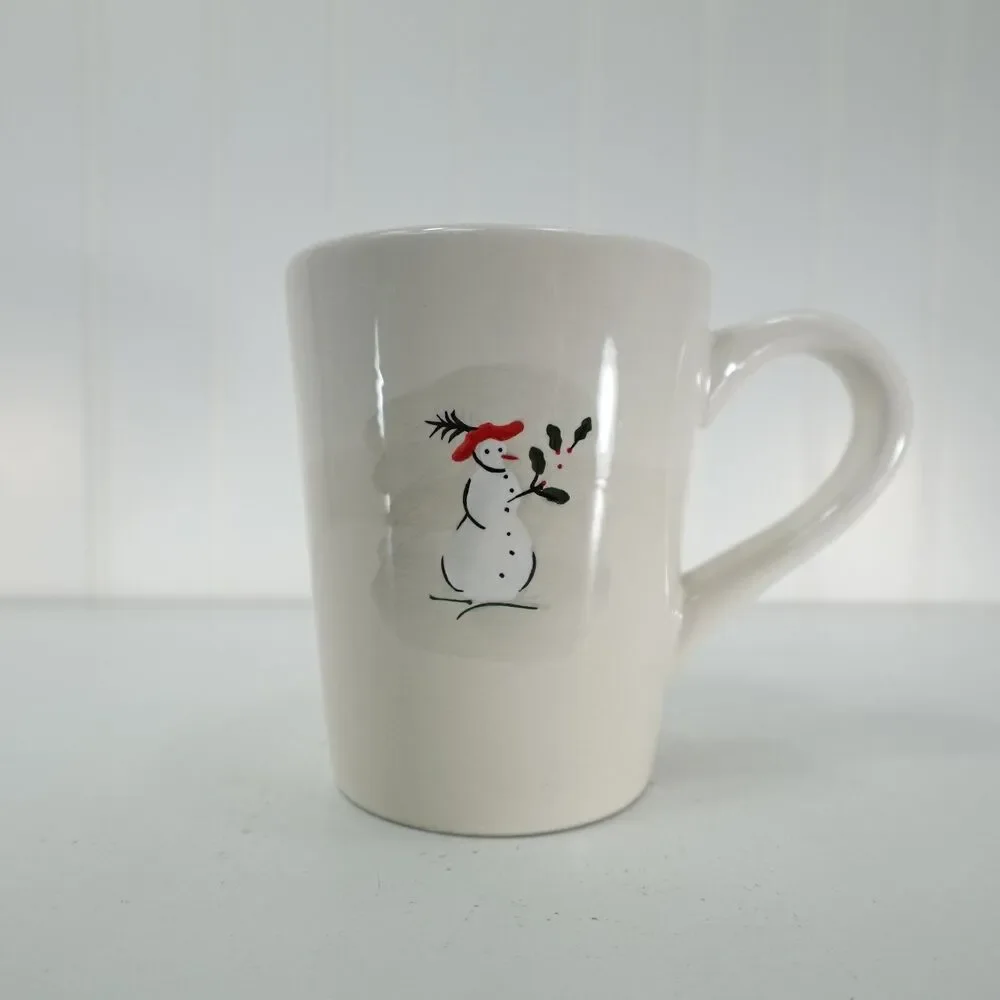 Williams Sonoma Mug Cream White Snowman Holiday Ceramic
